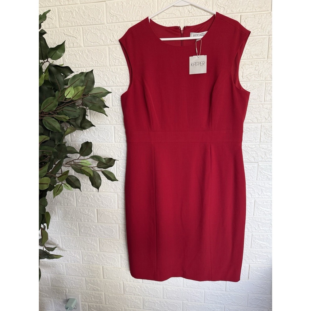 Kasper Red Career Sheath Dress Womens Size 14 Sleeveless Round Neck 10880481-825
